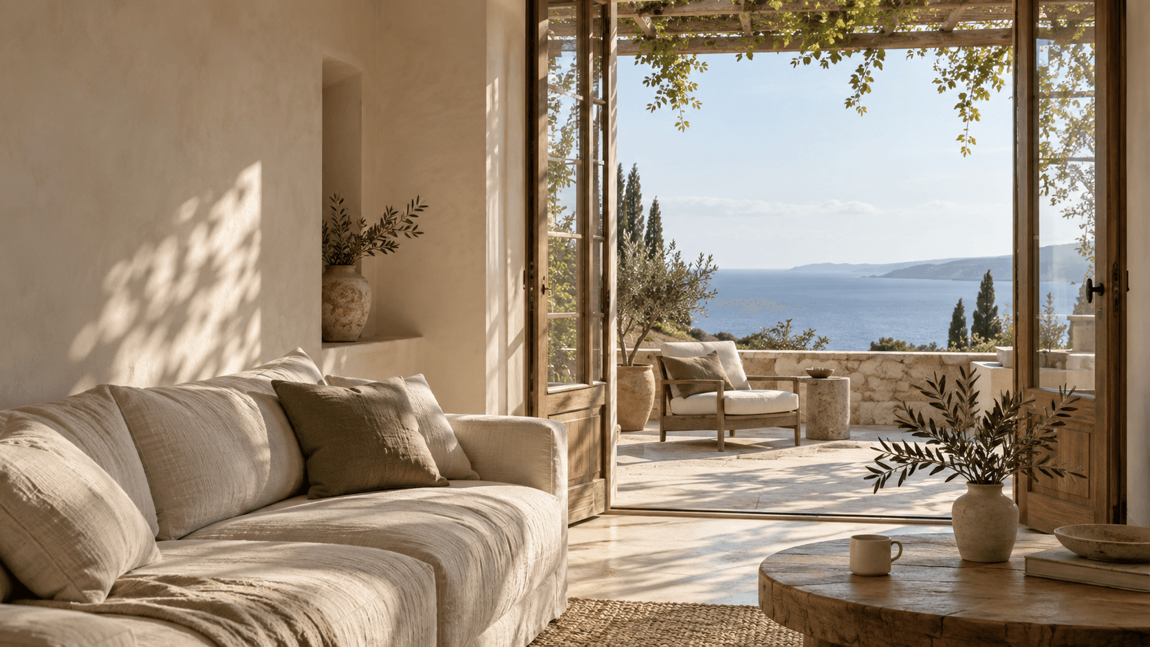 Mediterranean interior, architectural illustration